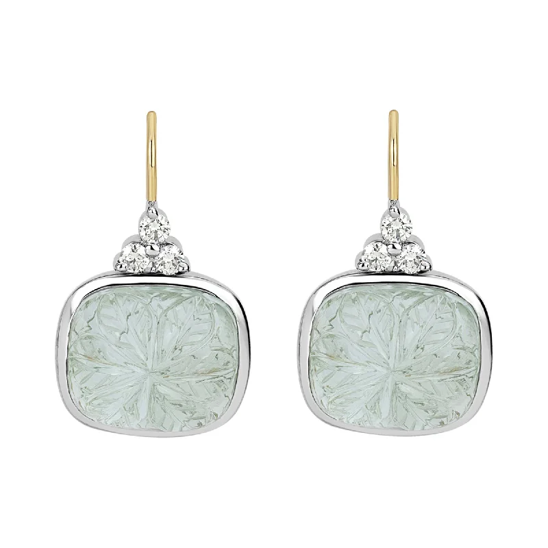 diamond ear climbers -Earrings - Green Quartz And Diamond