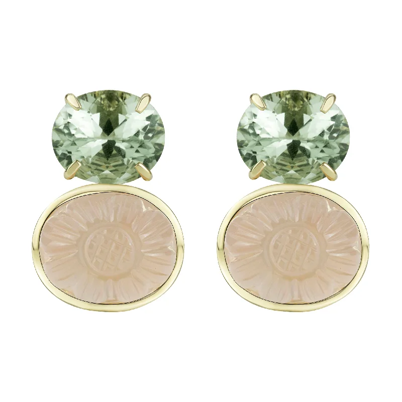 oversized statement earrings -Earrings - Green Quartz And Rose Quartz