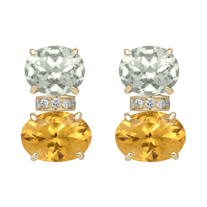 crystal stud earrings for brides -Earrings - Green Quartz, Citrine And Diamond (2382C)