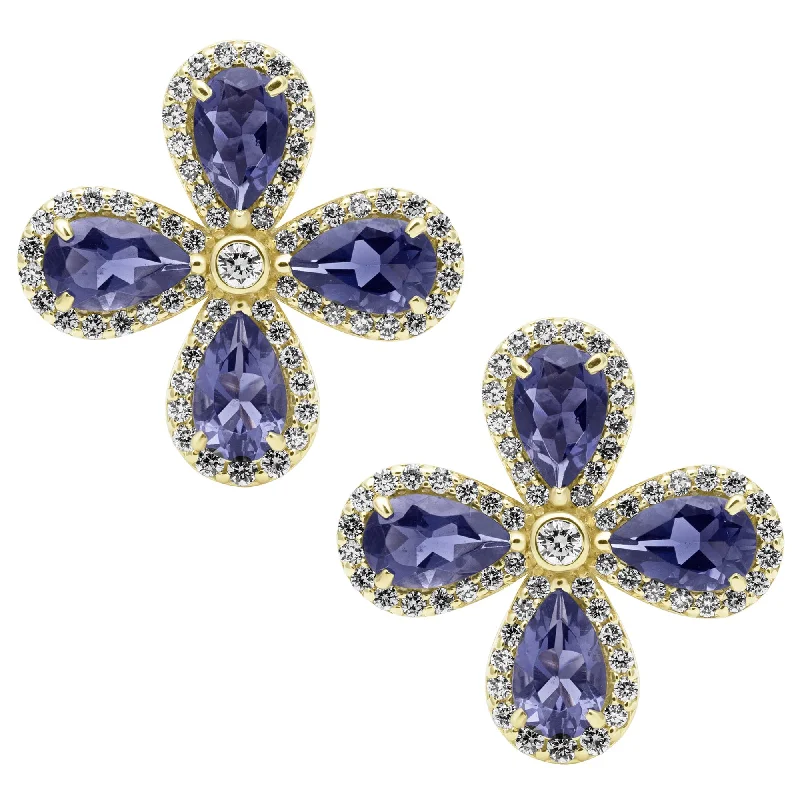 heart-shaped stud earrings -Earrings - Iolite And Diamond (2412D)