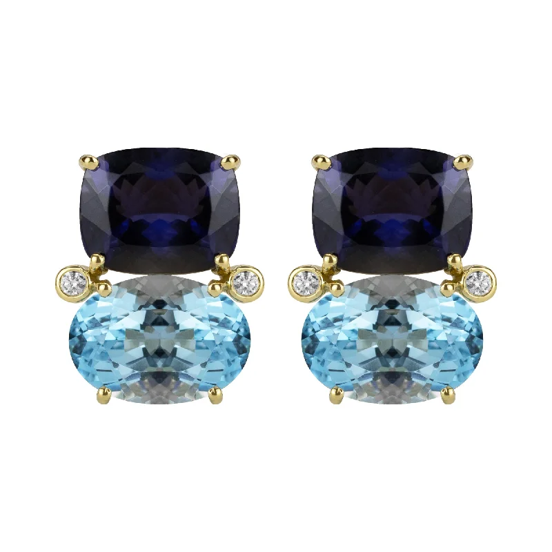 crystal stud earrings for brides -Earrings  - Iolite, Blue Topaz And Diamond (2345B)