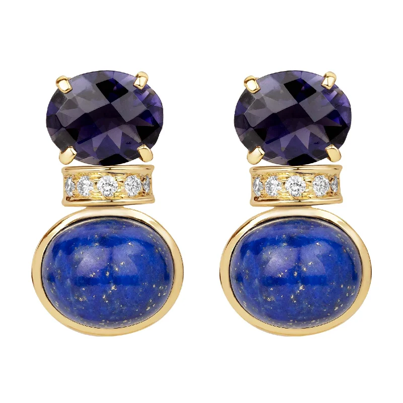 vintage gold leaf earrings -Earrings - Iolite, Diamond And Lapis Lazuli (2385H)