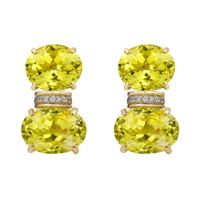 flower-shaped gold earrings -Earrings - Lemon Quartz And Diamond (2383A)