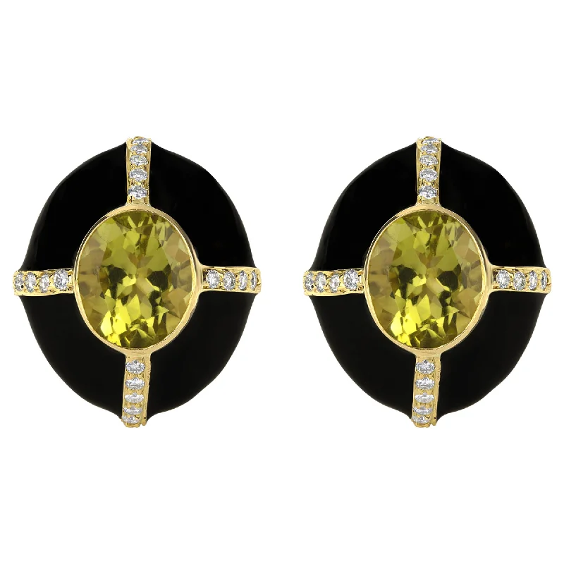 gold chain earrings -Earrings- Lemon Quartz And Diamond (enamel) (1192H)