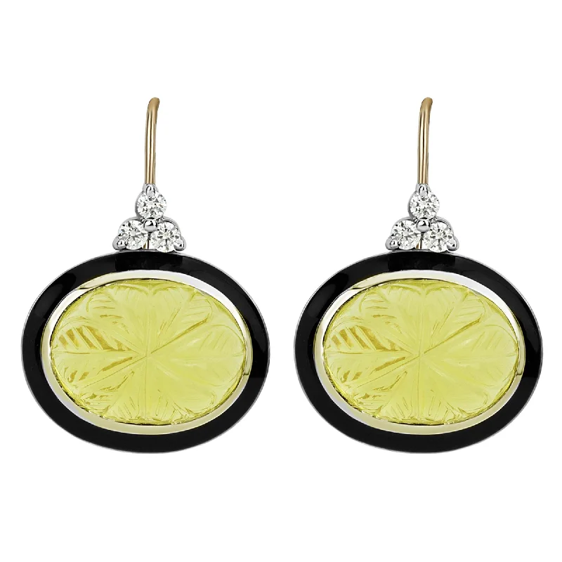 minimalistic gold earrings -Earrings - Lemon Quartz And Diamond (enamel)