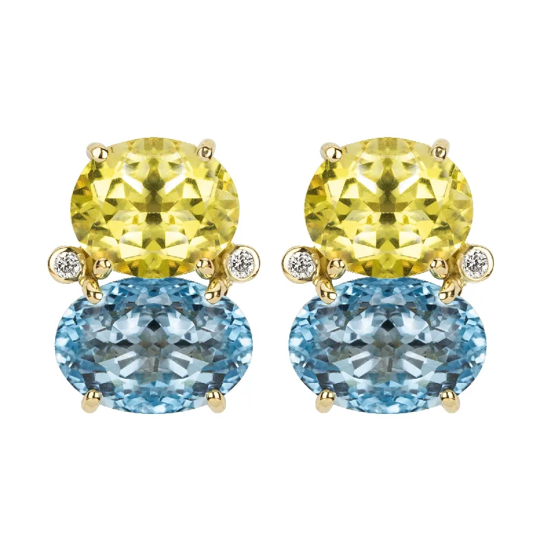 heart-shaped stud earrings -Earrings - Lemon Quartz, Blue Topaz And Diamond (2347D)