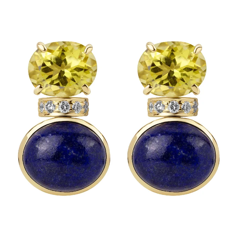 diamond stud earrings for men -Earrings - Lemon Quartz, Lapis Lazuli  And Diamond (2385C)