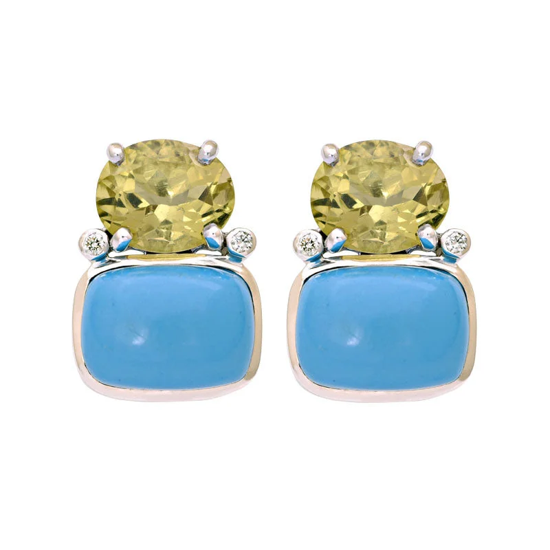 cubic zirconia hoop earrings -Earrings- Lemon Quartz, Synthetic Turquoise And Diamond (228AS)