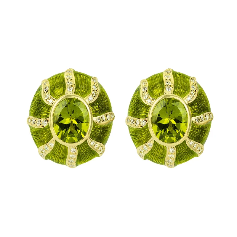 art deco style earrings -Earrings - Peridot And Diamond (enamel)