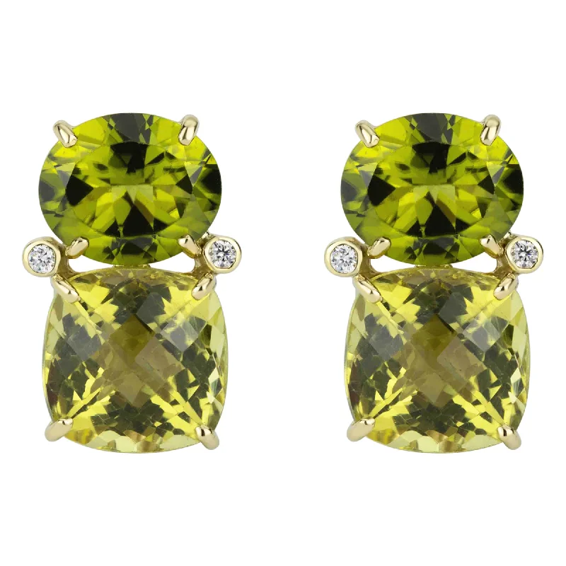 minimalist circle earrings -Earrings - Peridot, Lemon Quartz And Diamond (2308B)