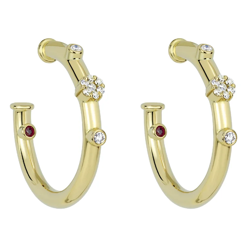 gold-plated stud earrings -Earrings - Ruby And Diamond (2305A)