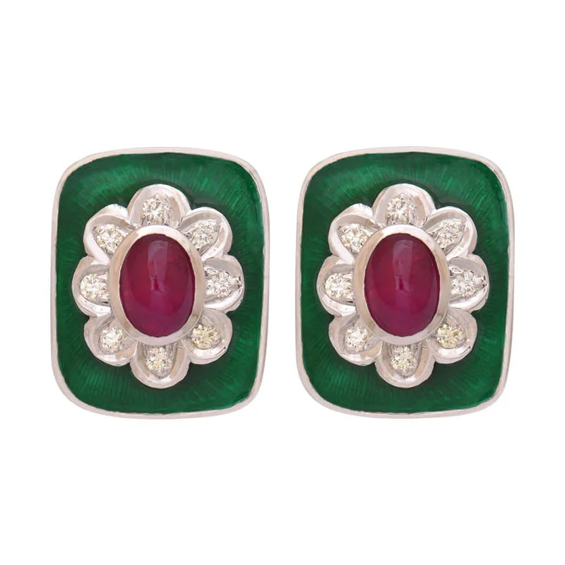 pearl dangling earrings -Earrings- Ruby And Diamond (enamel) (248AS)