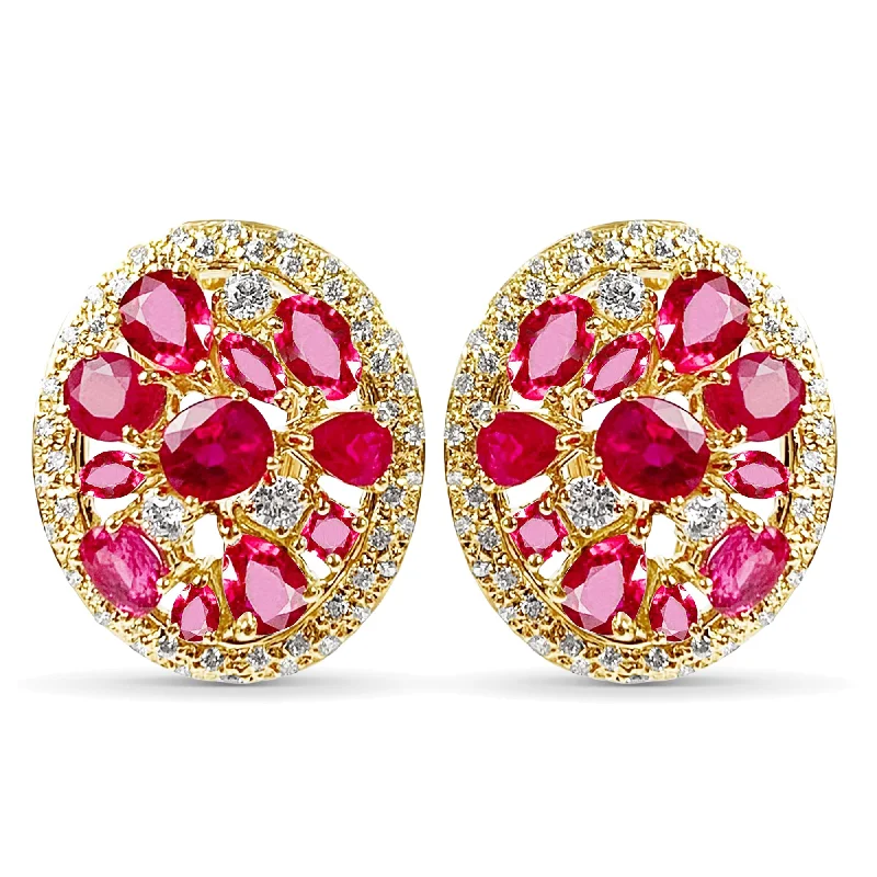 minimalistic gold earrings -Earrings - Ruby & Diamond (2234B)