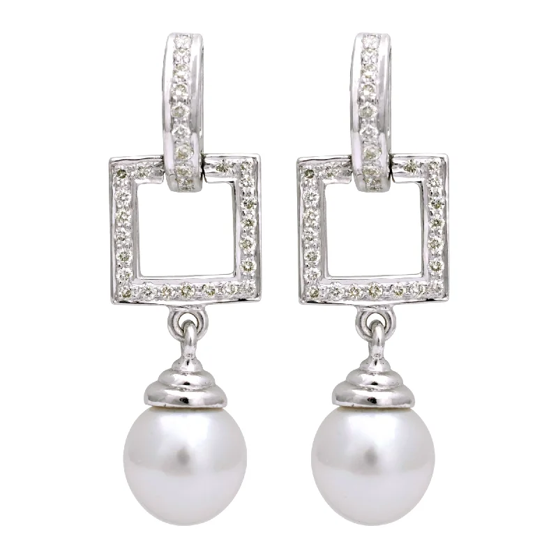 gold stud earrings for men -Earrings-  South Sea Pearl And Diamond (143HS)