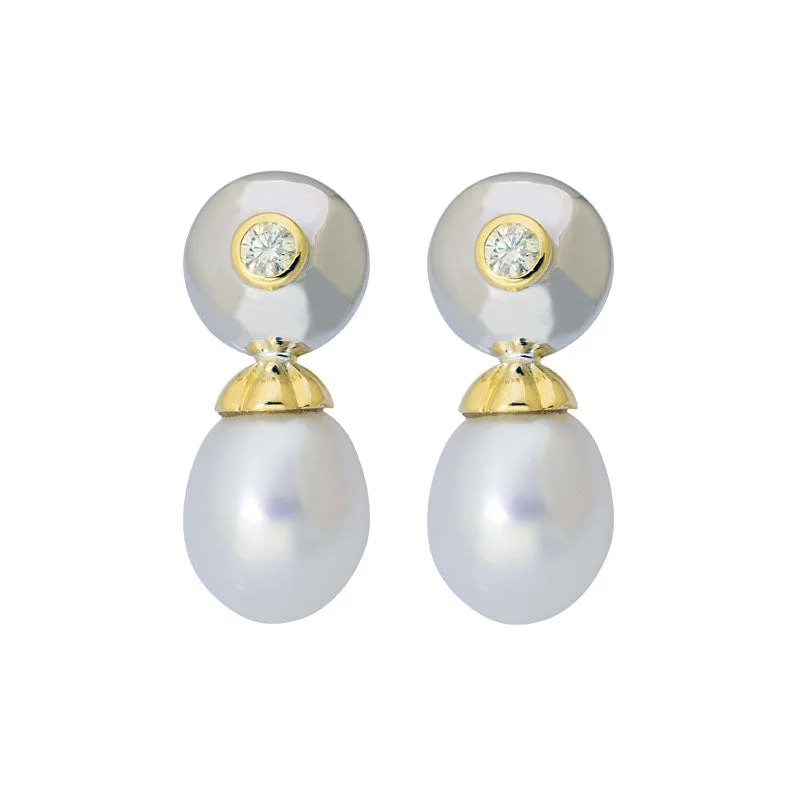 long chain drop earrings -Earrings- S.s. Pearl And Diamond (2CM)