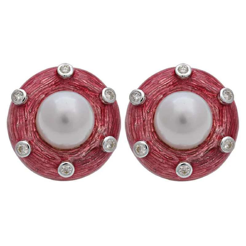 diamond drop earrings -Earrings- South Sea Pearl And Diamond (Enamel)