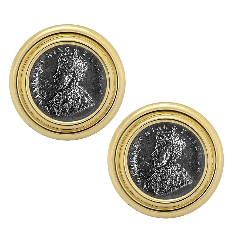 gold-plated stud earrings -Earrings - Silver Coin In Gold (57AM)