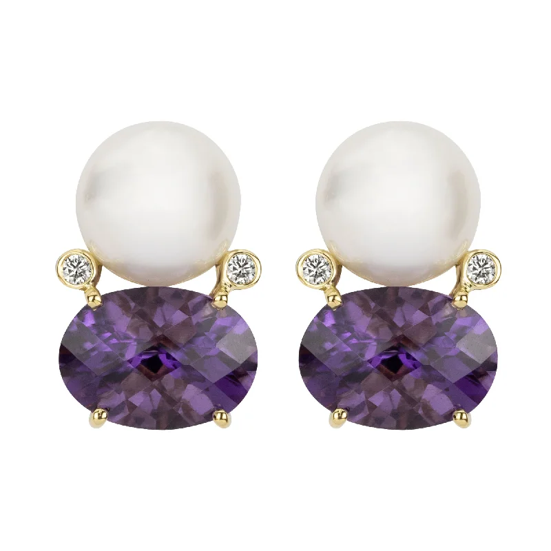 gothic style earrings -Earrings - South Sea Pearl, Amethyst And Diamond (2348B)