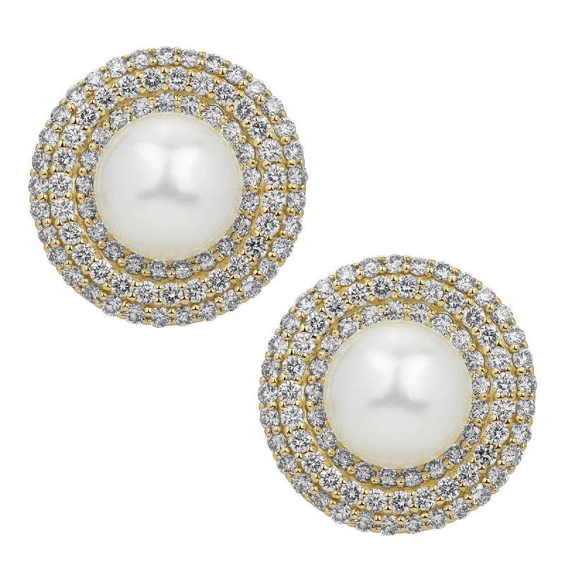 textured hoop earrings -Earrings - South Sea Pearl And Diamond (2384E)