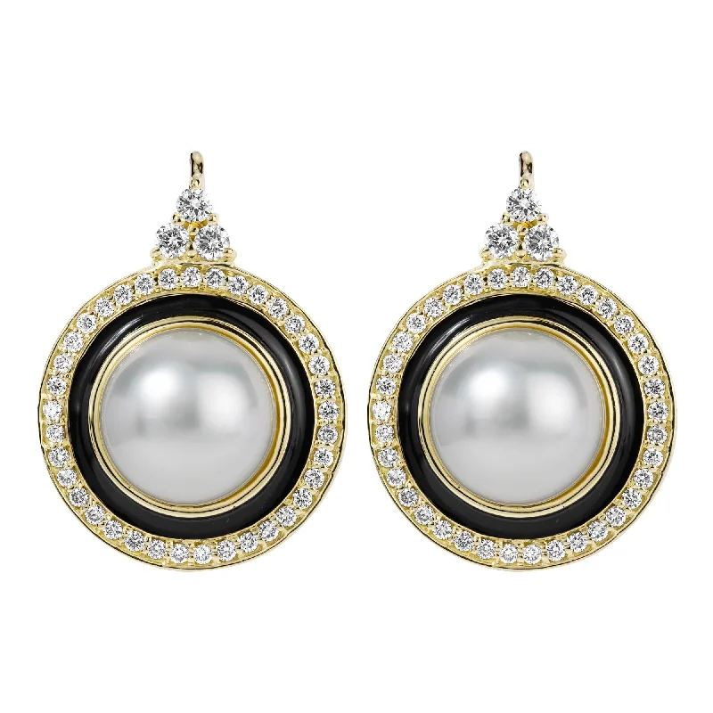 pearl cluster earrings -Earrings - South Sea Pearl And Diamond (enamel) (2358A)