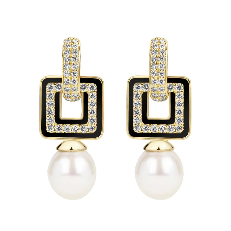 heart-shaped stud earrings -Earrings - South Sea Pearl And Diamond (enamel) (2385I)