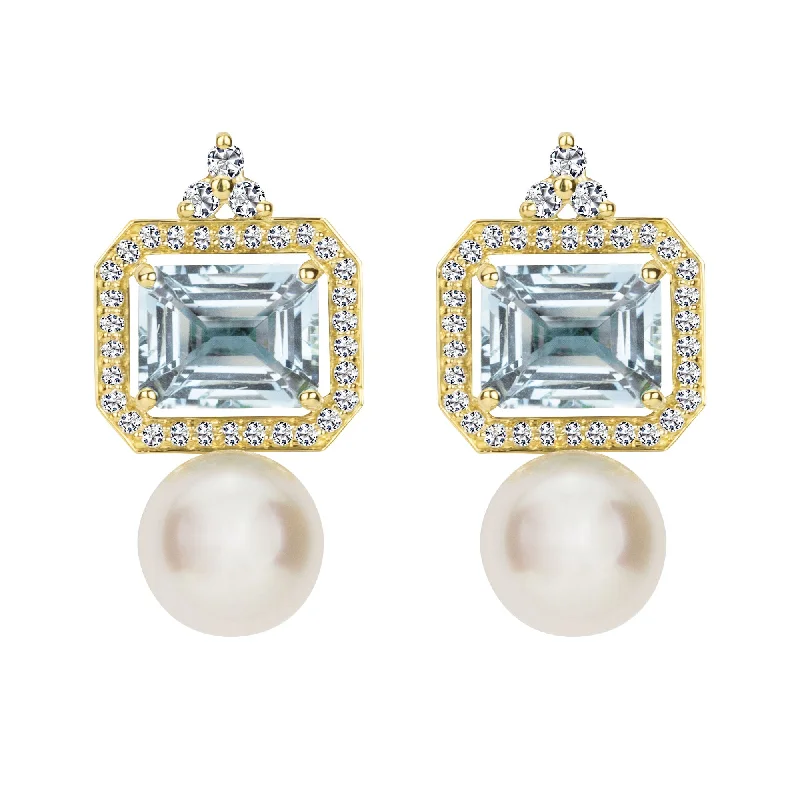 luxury pearl drop earrings -Earrings - South Sea Pearl, Aquamarine And Diamond (2352B)