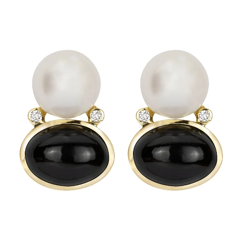 art deco diamond earrings -Earrings - South Sea Pearl, Black Onyx And Diamond (2348E)