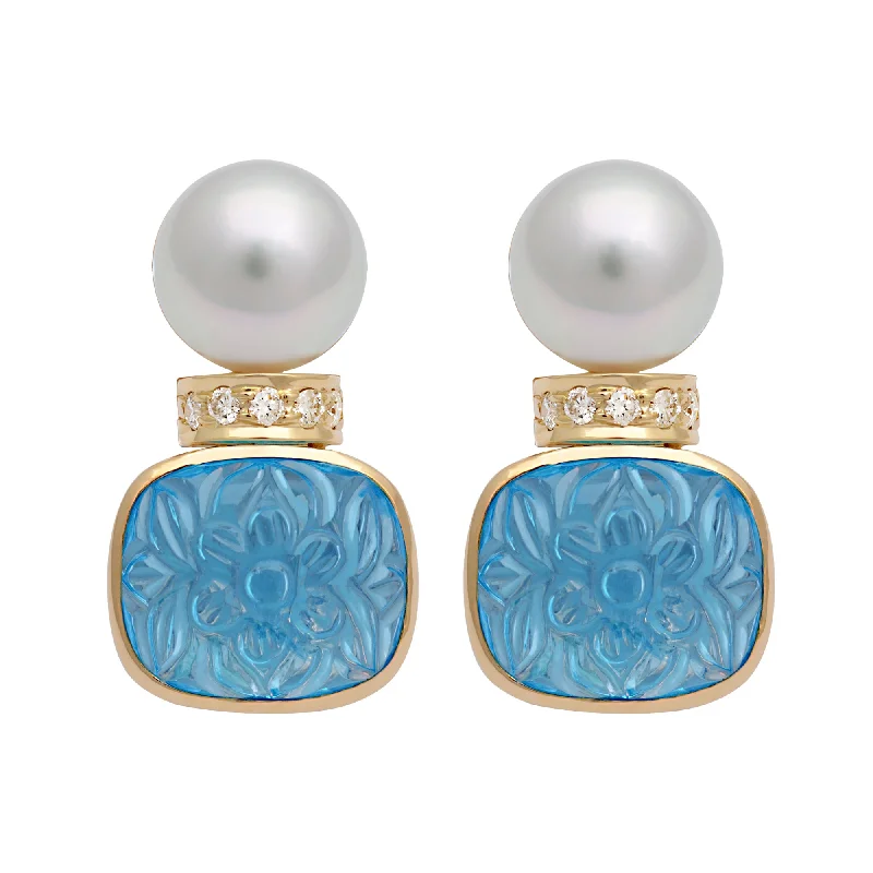 cubic zirconia hoop earrings -Earrings - South Sea Pearl, Blue Topaz And Diamond (2315A)