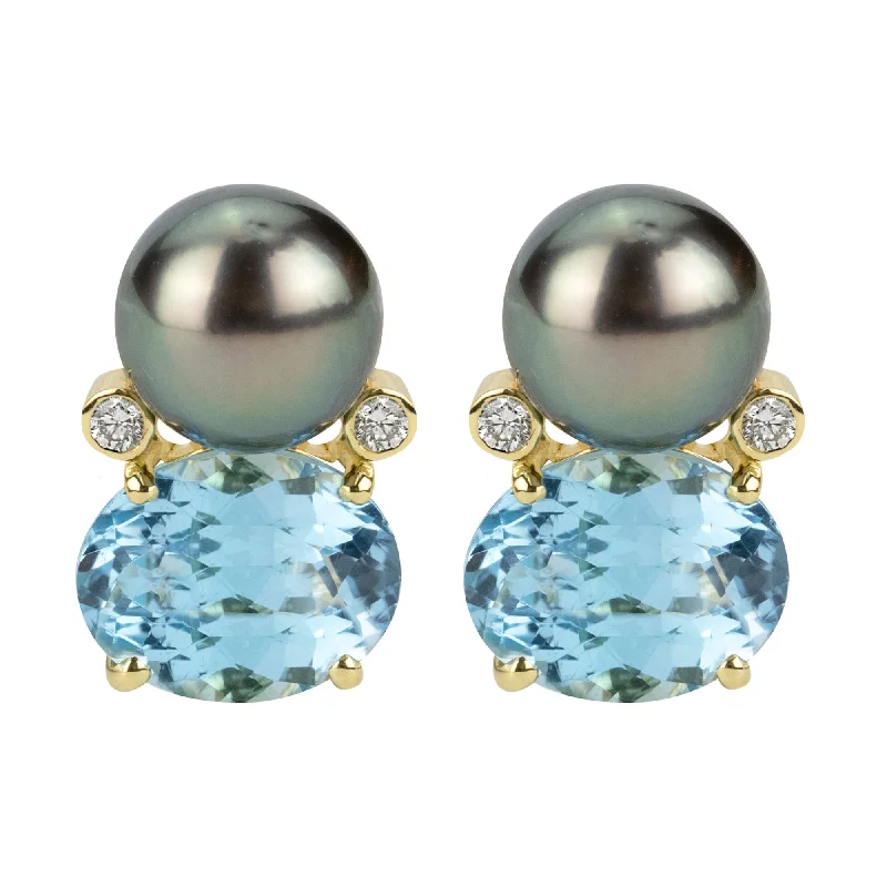 bold statement earrings -Earrings - South Sea Pearl, Blue Topaz And Diamond (2348D)