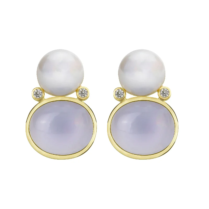 minimalist circle earrings -Earrings - South Sea Pearl, Chalcedony And Diamond