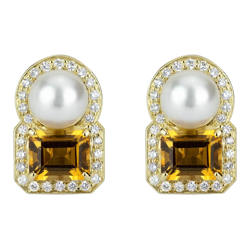 moonstone stud earrings -Earrings - South Sea Pearl, Citrine And Diamond (2303F)