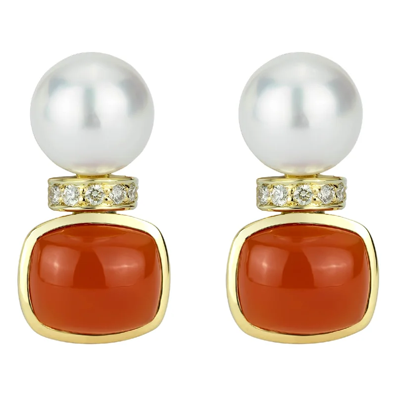 trendy ear climbers -Earrings - South Sea Pearl, Cornellian And Diamond (2308C)