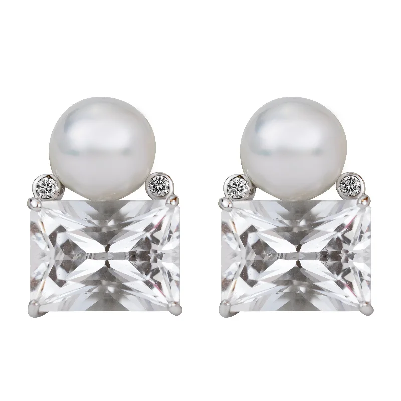 playful charm earrings -Earrings - South Sea Pearl, Crystal And Diamond