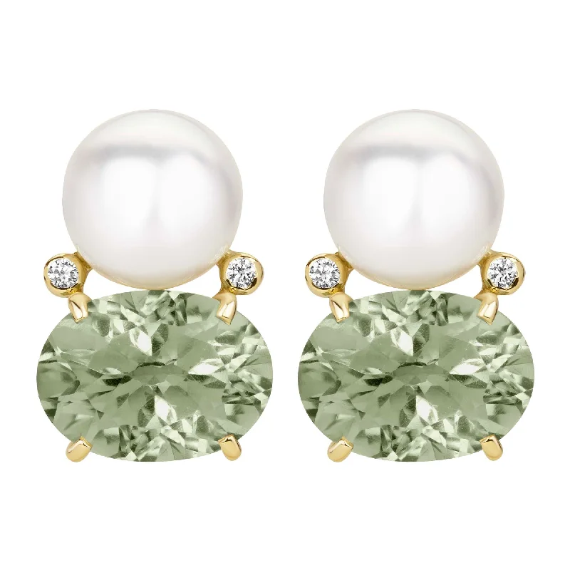 emerald drop earrings -Earrings - South Sea Pearl, Green Quartz And Diamond (2385B)