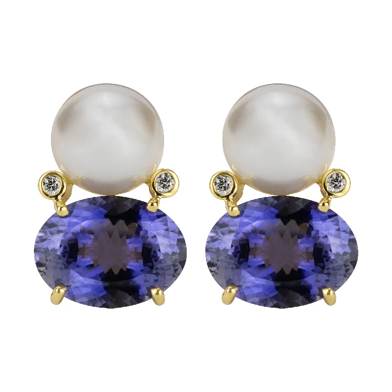 ethnic inspired earrings -Earrings - South Sea Pearl, Iolite And Diamond (2343F)