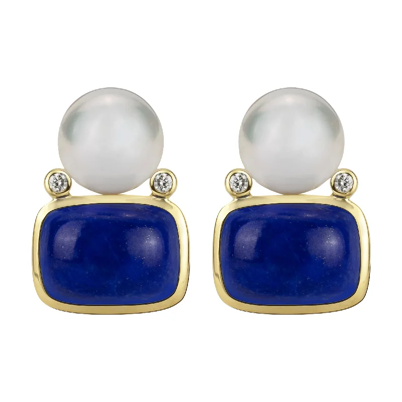 diamond ear climbers -Earrings - South Sea Pearl, Lapis Lazuli And Diamond (2344D)