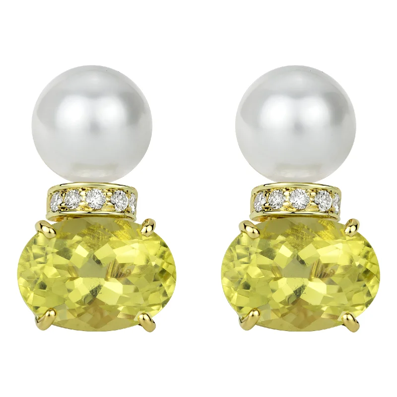 personalized name earrings -Earrings - South Sea Pearl, Lemon Quartz And Diamond (2310D)