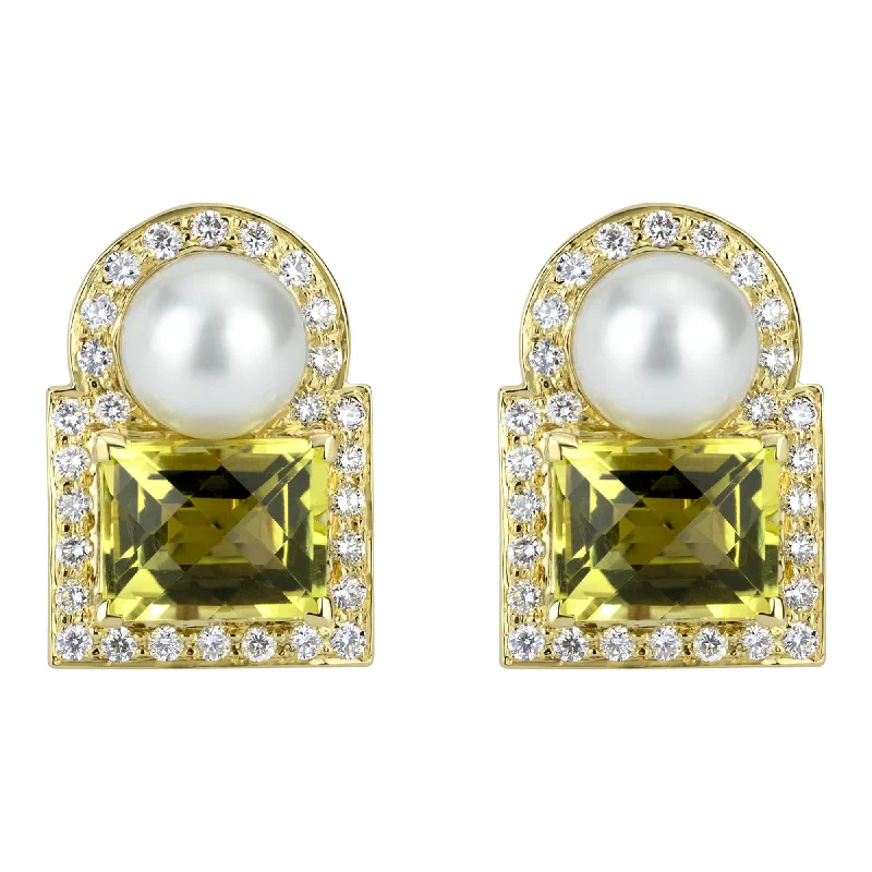 chic pearl drop earrings -Earrings - South Sea Pearl, Lemon Quartz And Diamond (2304A)