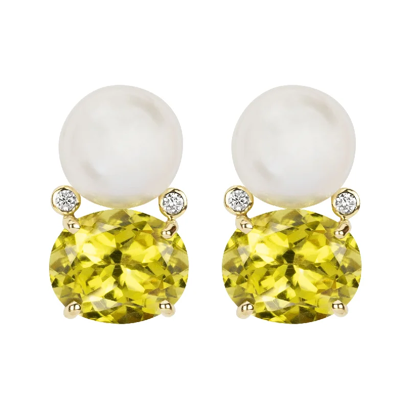 stacked gold bar earrings -Earrings - South Sea Pearl, Lemon Quartz And Diamond (2347F)