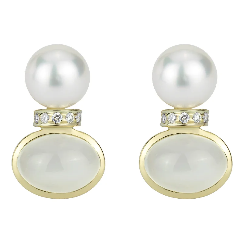 silver heart earrings -Earrings - South Sea Pearl, Moonstone And Diamond (2304B)