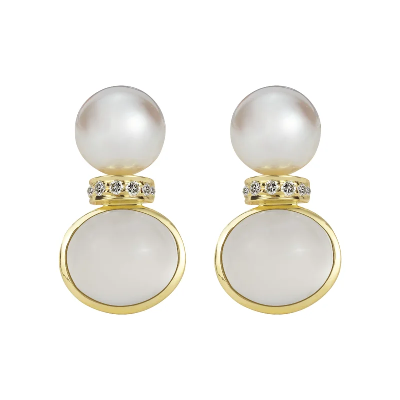 diamond ear cuffs -Earrings - South Sea Pearl, Moonstone And Diamond (2345F)