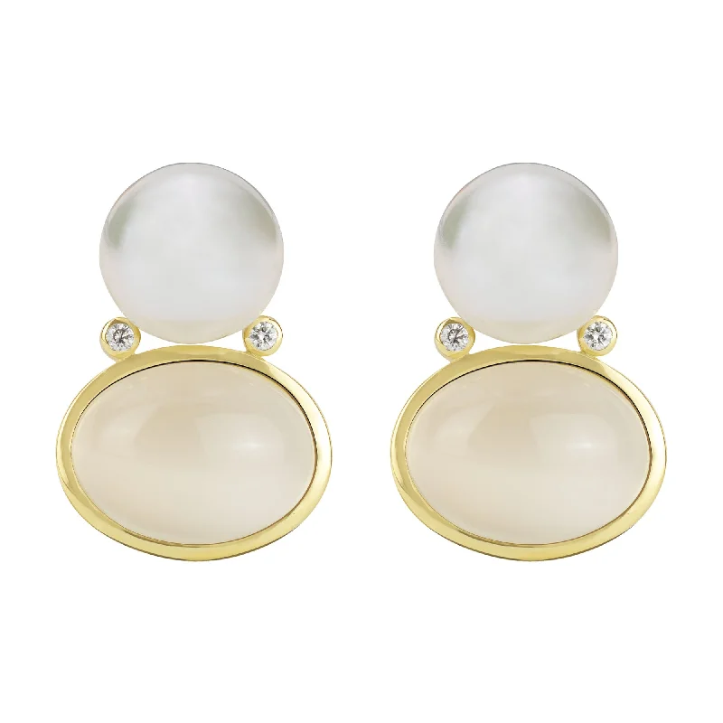 delicate gemstone drop earrings -Earrings - South Sea Pearl, Moonstone And Diamond (2345A)