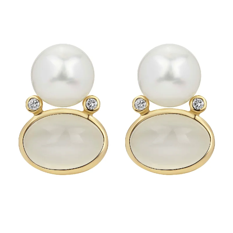 turquoise stud earrings -Earrings - South Sea Pearl, Moonstone And Diamond (2384F)