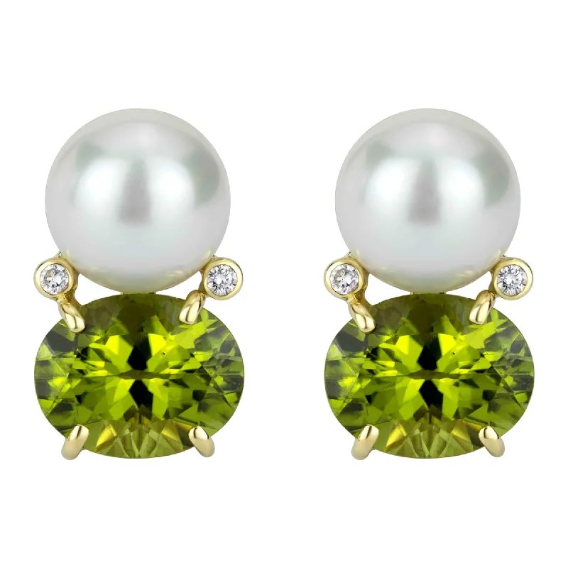 gold bar stud earrings -Earrings - South Sea Pearl, Peridot And Diamond (2309C)