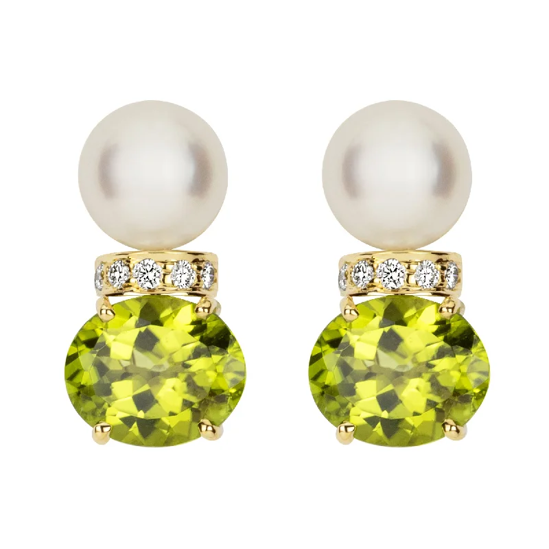 textured hoop earrings -Earrings - South Sea Pearl, Peridot And Diamond (2352D)