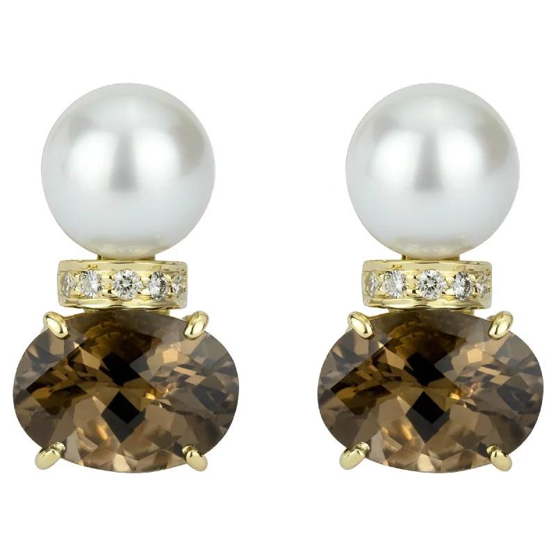 animal print earrings -Earrings - South Sea Pearl, Smoky Quartz And Diamond (2308D)