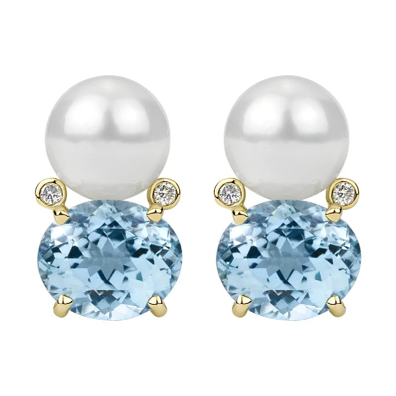 square stud earrings -Earrings - South Seapearl , Blue Topaz And Diamond