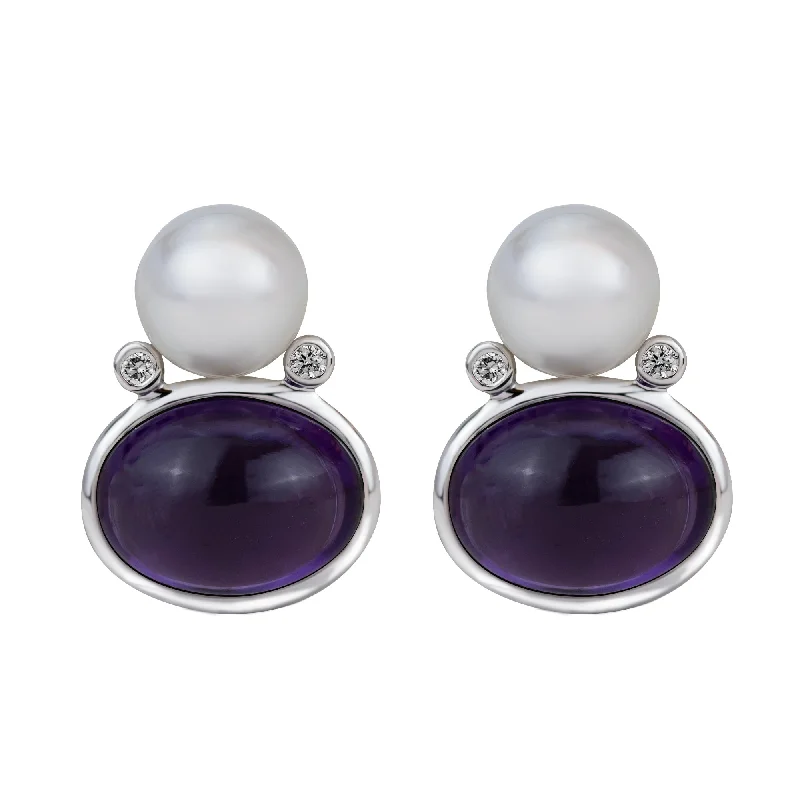 diamond stud earrings for men -Earrings - Southsea Pearl, Amethyst And Diamond