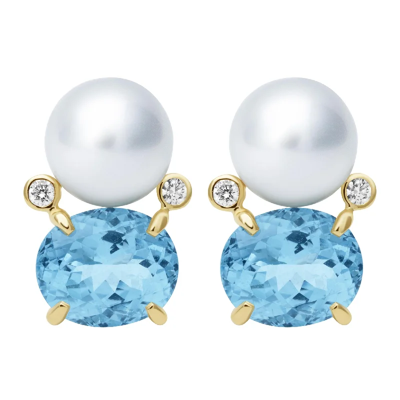 brass statement earrings -Earrings - Southsea Pearl, Bluetopaz And Diamond (2409H)