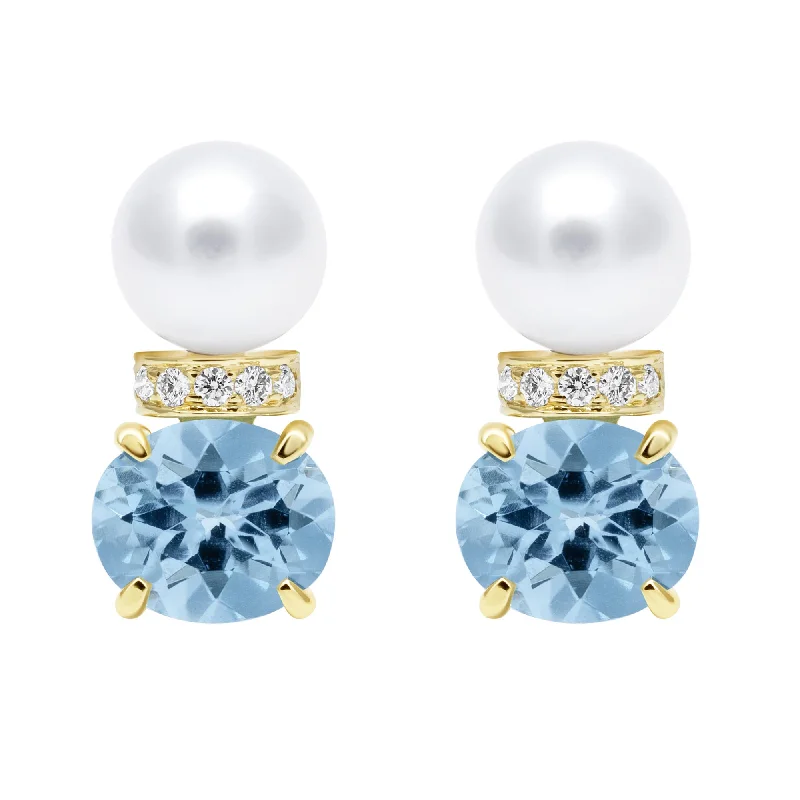 art deco diamond earrings -Earrings - Southsea Pearl, Bluetopaz And Diamond (2410D)